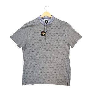 Steel & Jelly Polo Shirt Mens XL Charcoal Excellent Car Print Henley